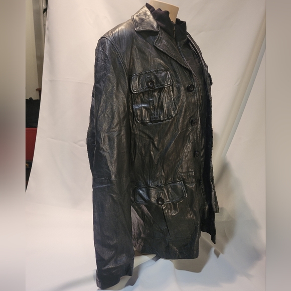 Men's Black Di Capra Int Distressed Soft Leather Jacket - Picture 4 of 12